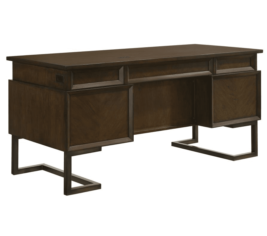 Marshall 6-drawer Executive Desk Dark Walnut and Gunmetal