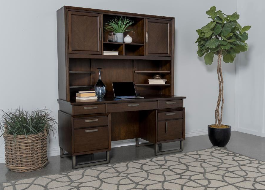 Marshall 7-drawer Credenza Desk With Hutch Dark Walnut and Gunmetal