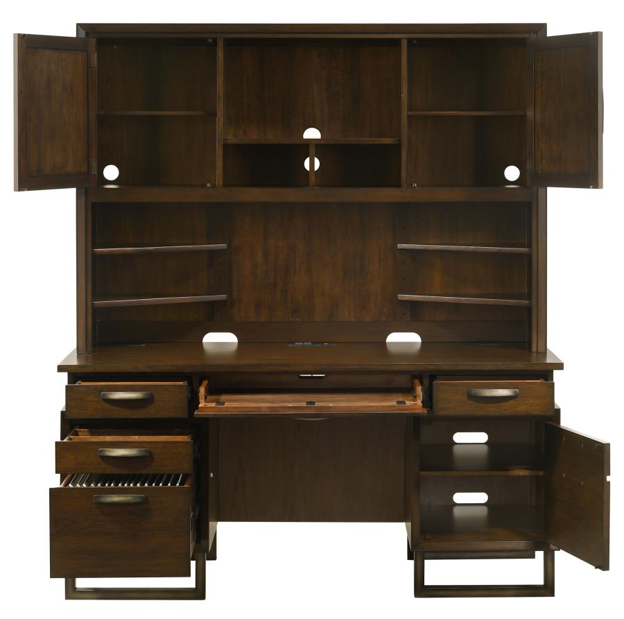 Marshall 7-drawer Credenza Desk With Hutch Dark Walnut and Gunmetal