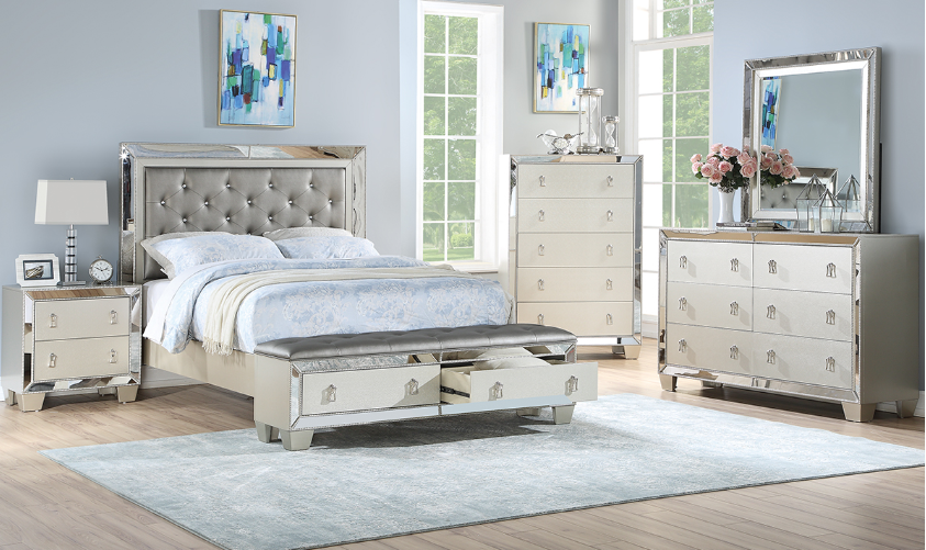 Dali Queen Size Mirrored Storage Bed with Button Tufting
