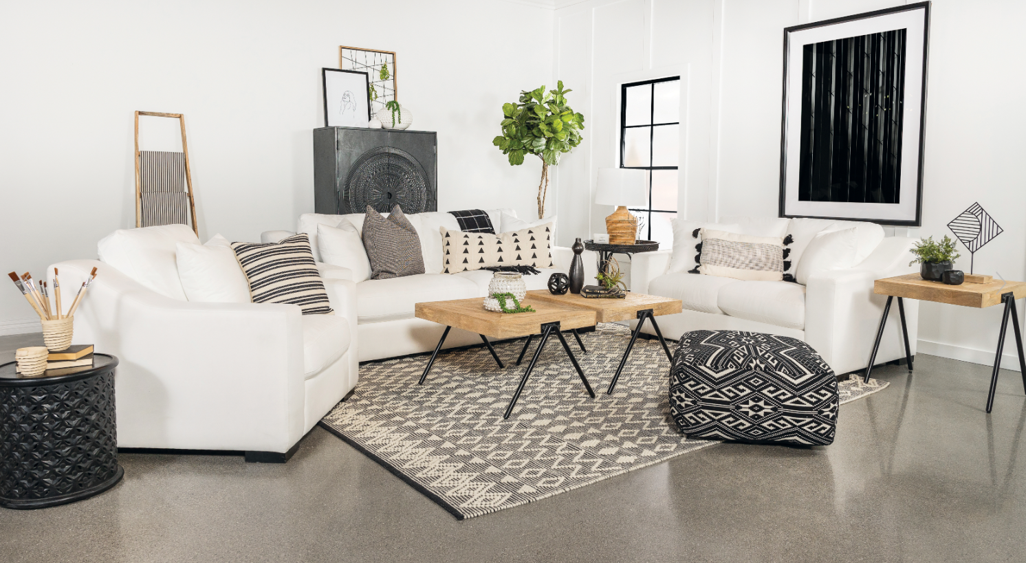 Ashlyn 2-Piece Upholstered Sloped Arms Living Room Set White