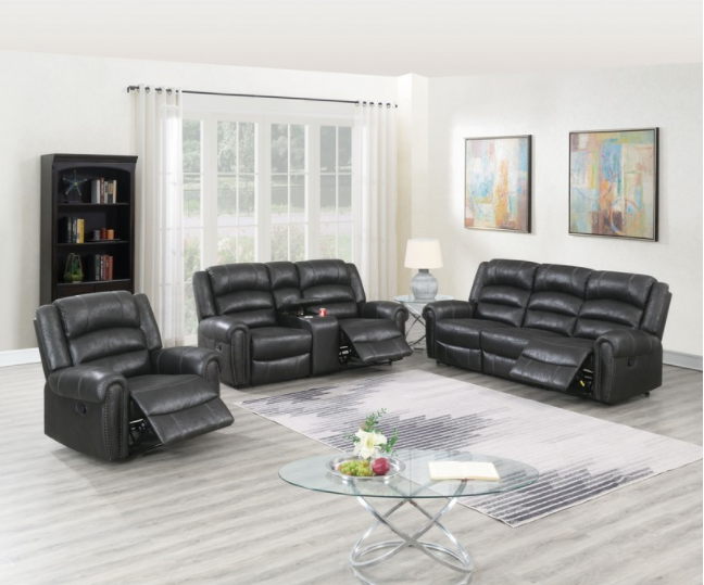 Landon 3-Piece Faux Leather Motion Living Room Set - Black