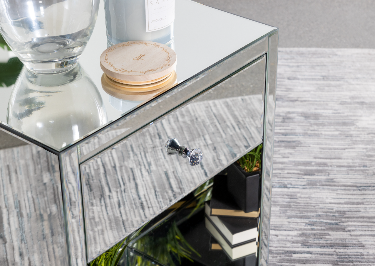 Coquette 1-Drawer Rectangular Accent Table Mirror