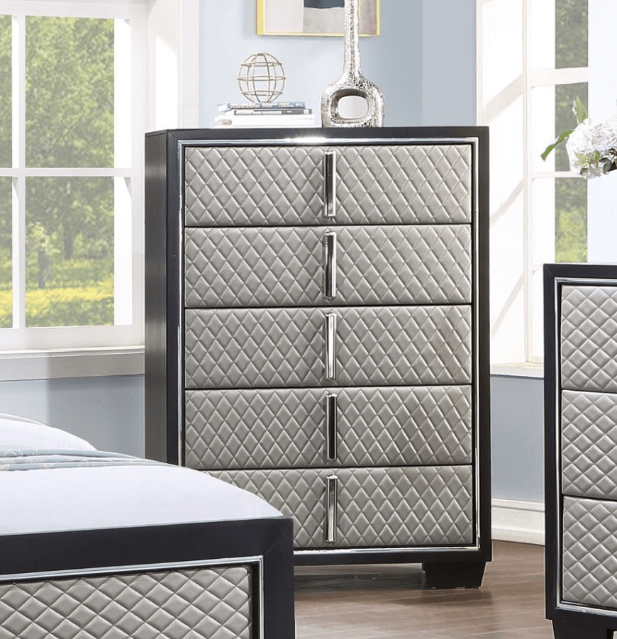 Nicola Glam Bedroom Chest with PU Padded Drawers - Black
