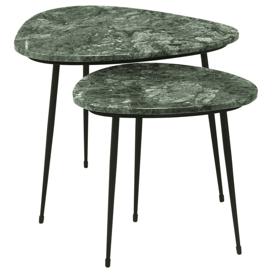 Tobias 2-piece Triangular Marble Top Nesting Table Green and Black