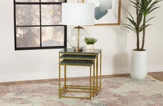 Caine 3-piece Nesting Table with Marble Top - Green