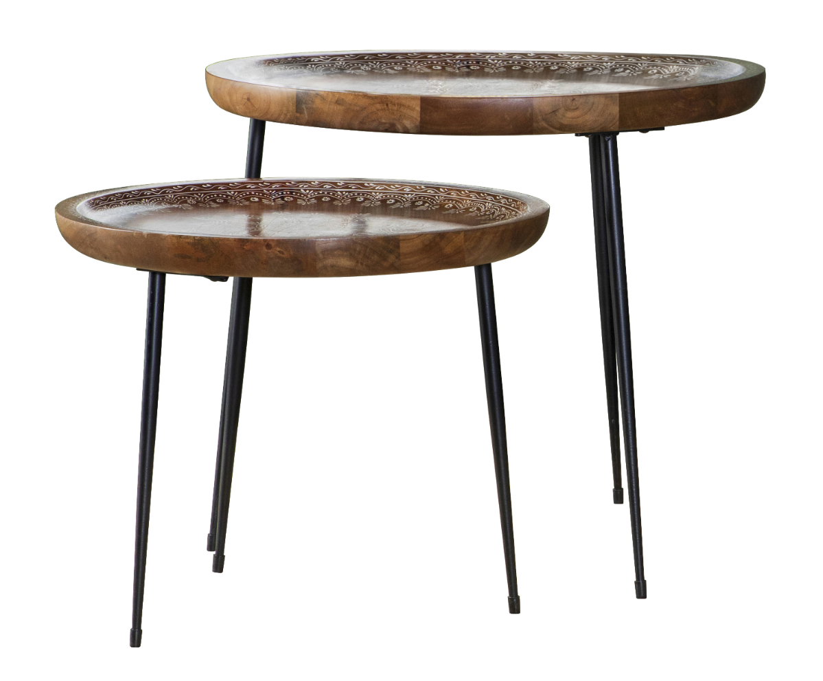Nuala 2-Piece Round Nesting Table With Tripod Tapered Legs Honey And Black