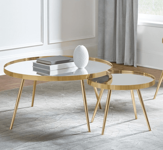Kaelyn 2-piece Mirror Top Nesting Coffee Table Mirror and Gold