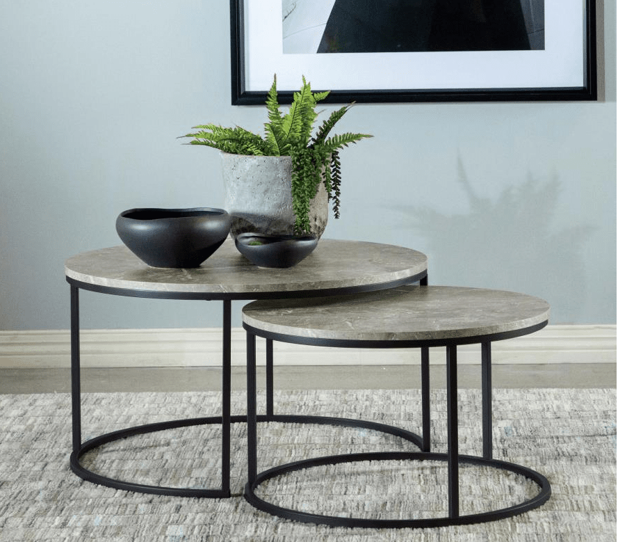 Lainey Round 2-piece Nesting Coffee Table Grey and Gunmetal