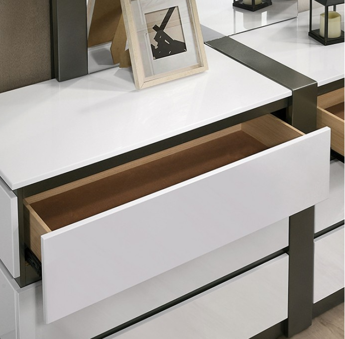 modern high gloss dresser Furniture of America Birsfelden White & Metallic Gray Dresser