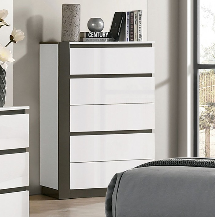 Birsfelden Modern High Gloss Bedroom Chest - White & Gray