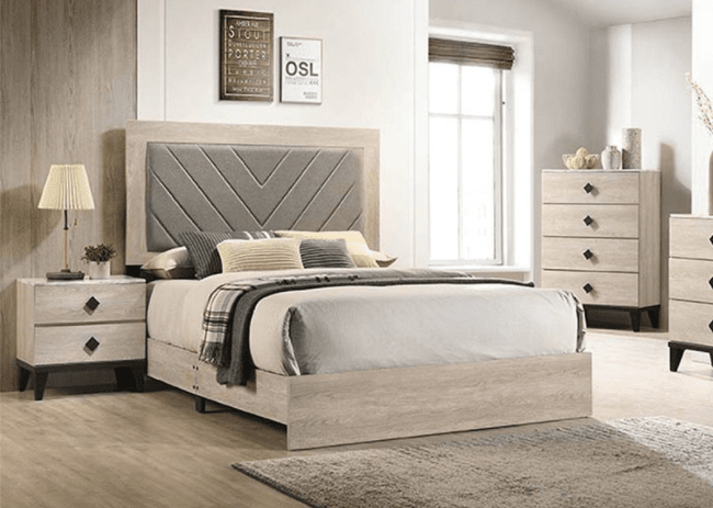 Alton Elegant Queen Panel Bed with Padded Headboard - Natural