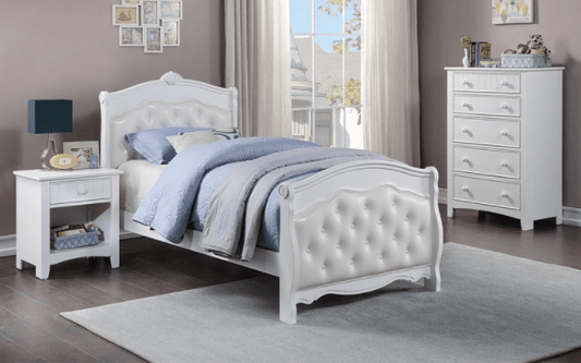 Connie Twin Fairytale Bed with Tufted Headboard - White
