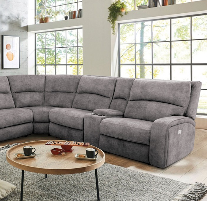 Apostolos Transitional Upholstered Power Sectional - Light Gray