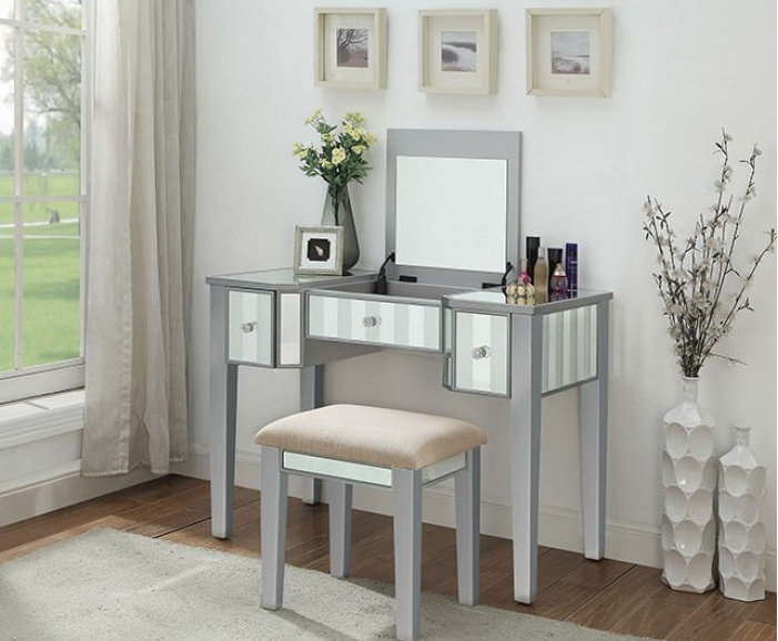 Joyce Contemporary Vanity Set - Silver & Mirror