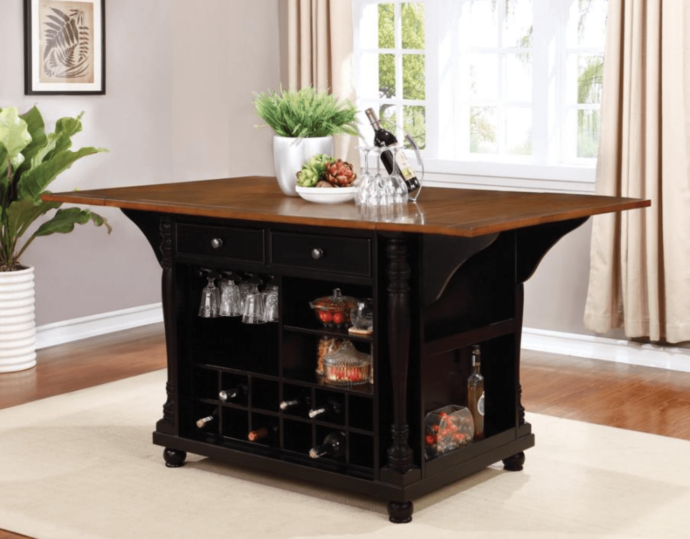 Slater 2-Drawer Kitchen Island With Drop Leaves Brown And Black