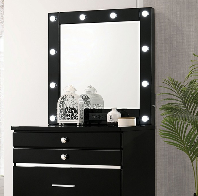 Destinee Glam Vanity Chest & Mirror Set - Black High Gloss