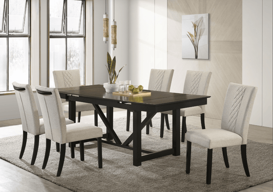 Malia 7-Piece Rectangular Dining Table Set With Refractory Extension Leaf Beige And Black
