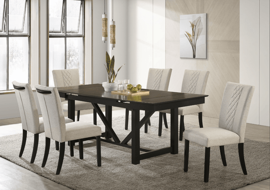 Malia 7-Piece Rectangular Dining Table Set With Refractory Extension Leaf Beige And Black