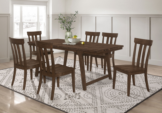 Reynolds 7-Piece Rectangular Dining Table Set Brown Oak