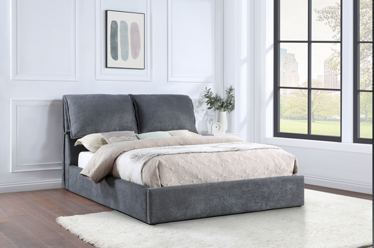 Laurel Upholstered Queen Platform Bed With Pillow Headboard Charcoal Grey