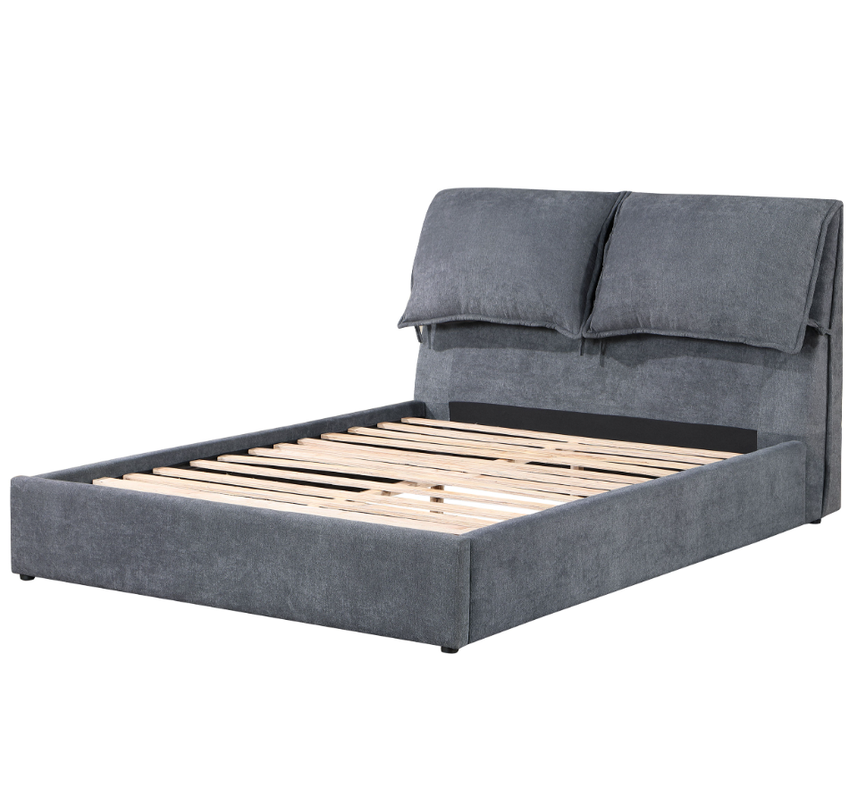 Laurel Upholstered Queen Platform Bed With Pillow Headboard Charcoal Grey