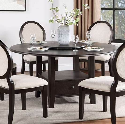 Newforte 5-Piece Dining Set with Lazy Susan - Espresso & Ivory
