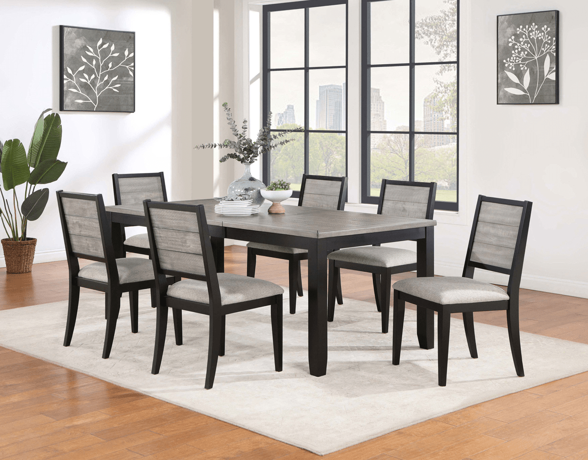 Elodie 7-Piece Dining Table Set With Extension Leaf Grey And Black