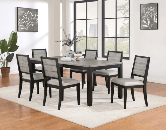 Elodie 7-Piece Dining Table Set With Extension Leaf Grey And Black