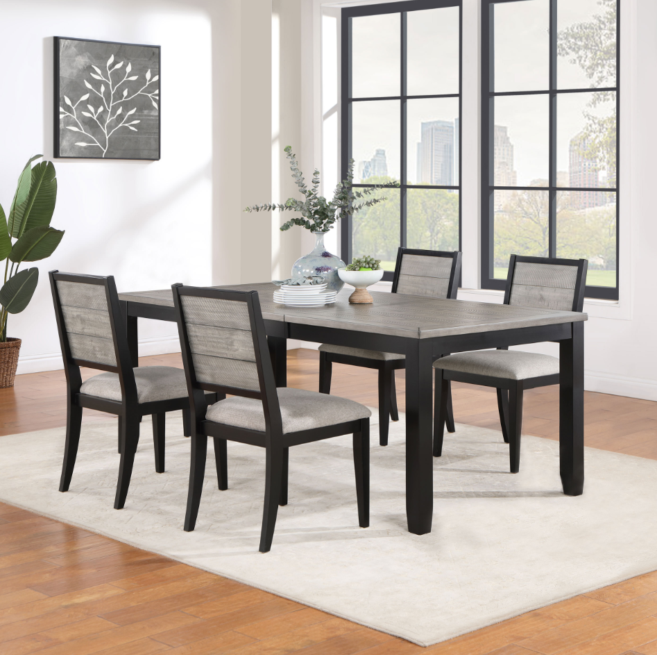Elodie 5-Piece Dining Table Set With Extension Leaf Grey And Black