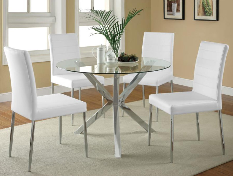 Bonsal Modern White Dining Chair w- Chrome Leg Set of 4