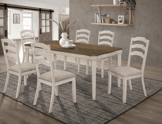 Ronnie 7-Piece Starburst Dining Table Set Khaki And Rustic Cream