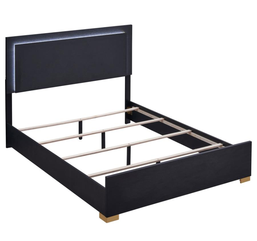 Marceline Queen Bedroom Set with LED Lighted Headboard - Black & Gold