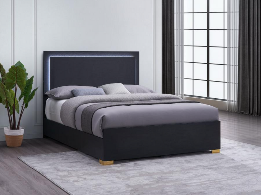 Marceline Queen Bedroom Set with LED Lighted Headboard - Black & Gold