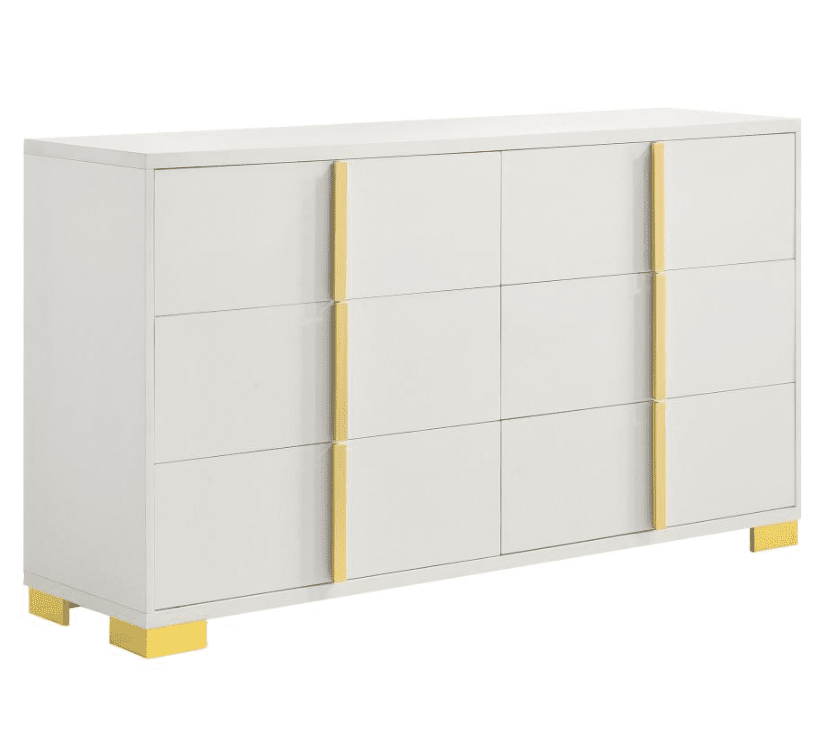 Marceline King Bedroom Set with LED Lighted Headboard - White & Gold