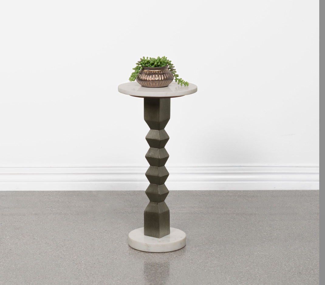 Colette Round Marble Top Side Table White And Dark Grey