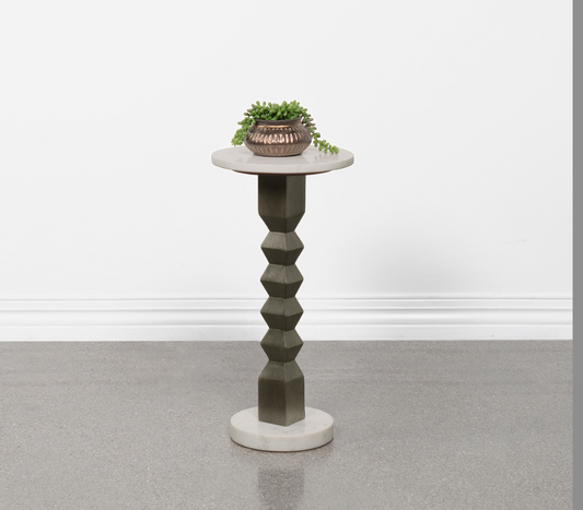 Colette Round Marble Top Side Table White And Dark Grey
