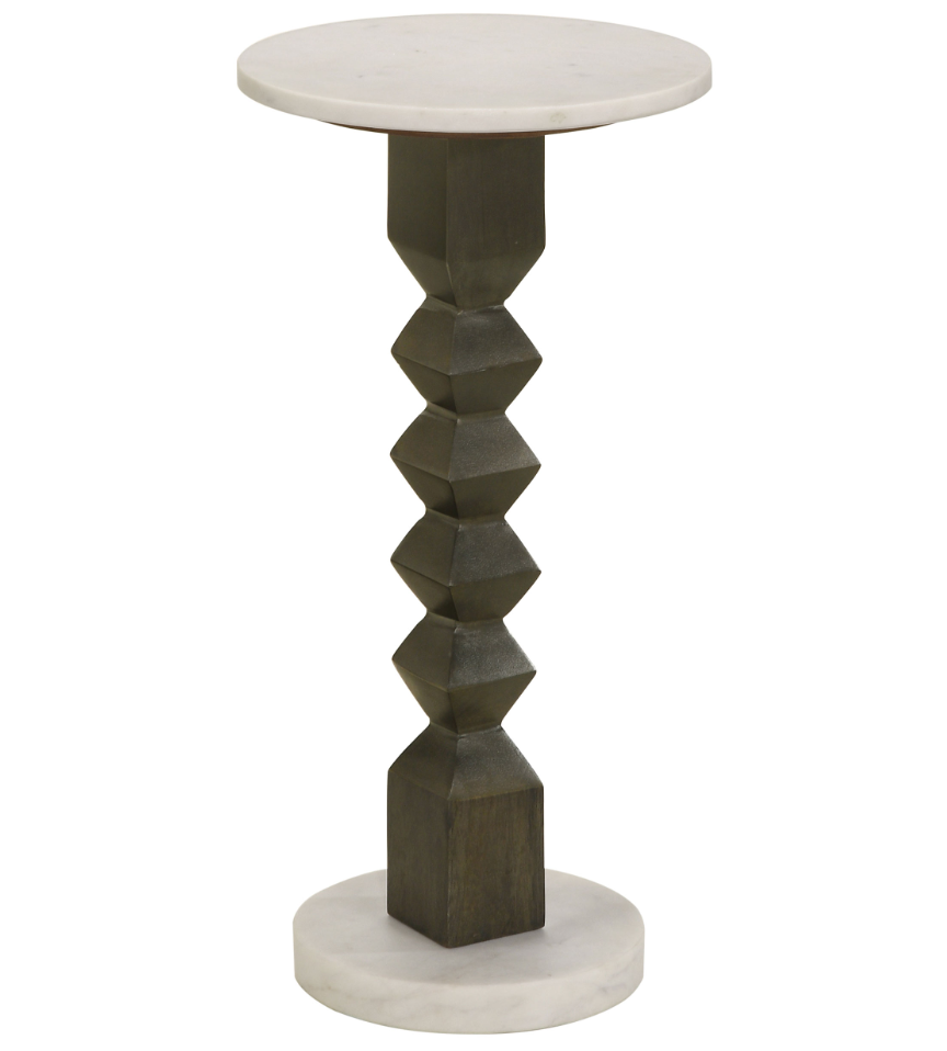 Colette Round Marble Top Side Table White And Dark Grey
