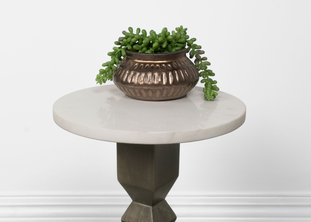 Colette Round Marble Top Side Table White And Dark Grey