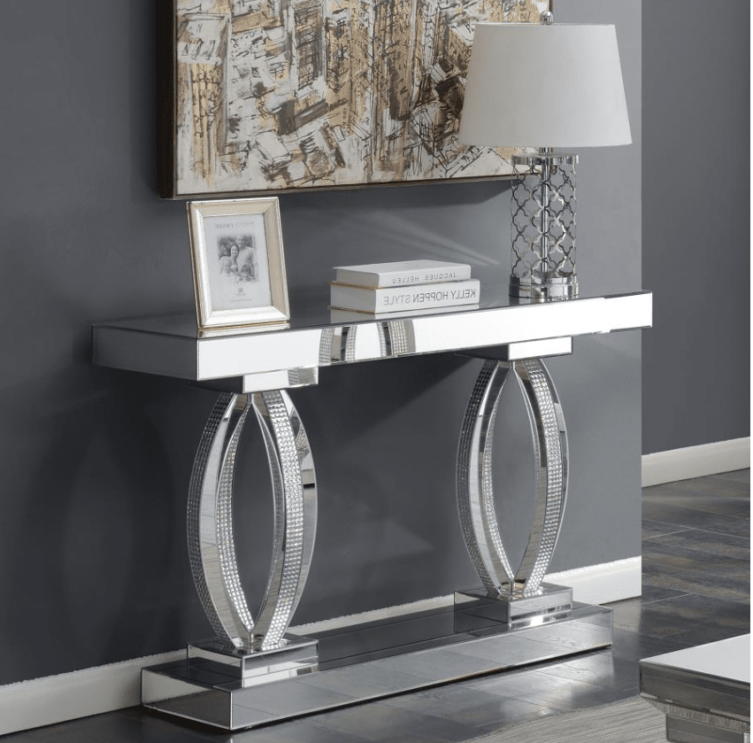 Zee Rectangular Sofa Table with Shelf Clear Mirror