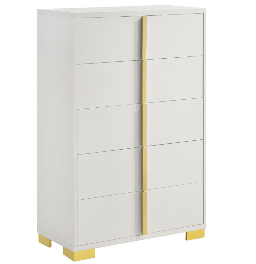 Marceline Collection 5-Drawer Chest - White & Gold
