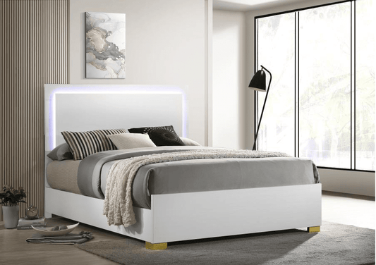 Marceline King Bed with LED Lighted Headboard - White & Gold