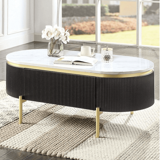 Koblenz Faux Marble Coffee Table - Dark Walnut & Gold
