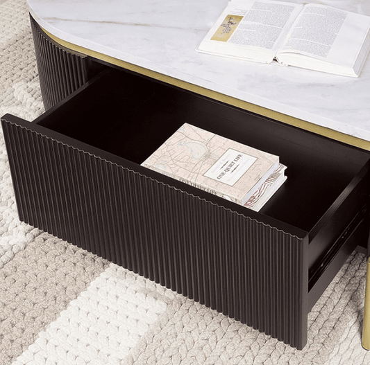 Koblenz Faux Marble Coffee Table - Dark Walnut & Gold