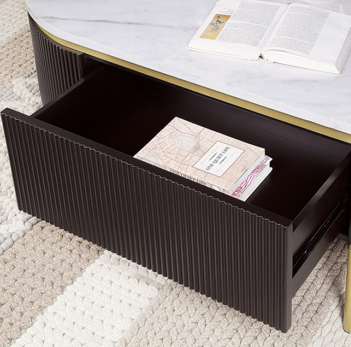 Koblenz Faux Marble Sofa Table - Dark Walnut & Gold