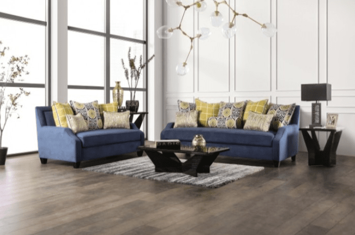 West Brompton Transitional Velvet Living Room Set - Navy