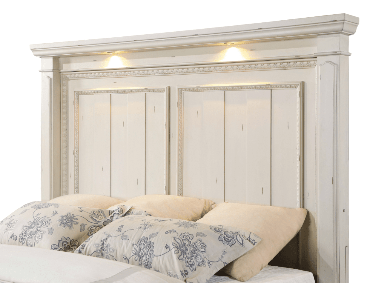 Evelyn Queen Panel Bed With Headboard Lighting Antique White