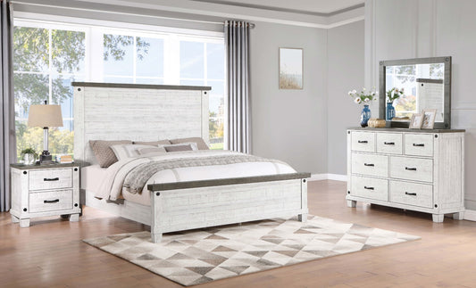 Lilith Eastern King Panel Bed Distressed Grey And White