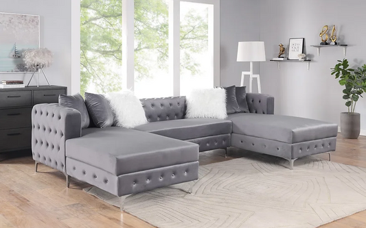 Chandra Oversize Glam Sectional in Gray Velvet