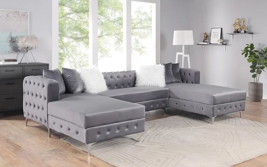 Chandra Oversize Glam Sectional in Gray Velvet